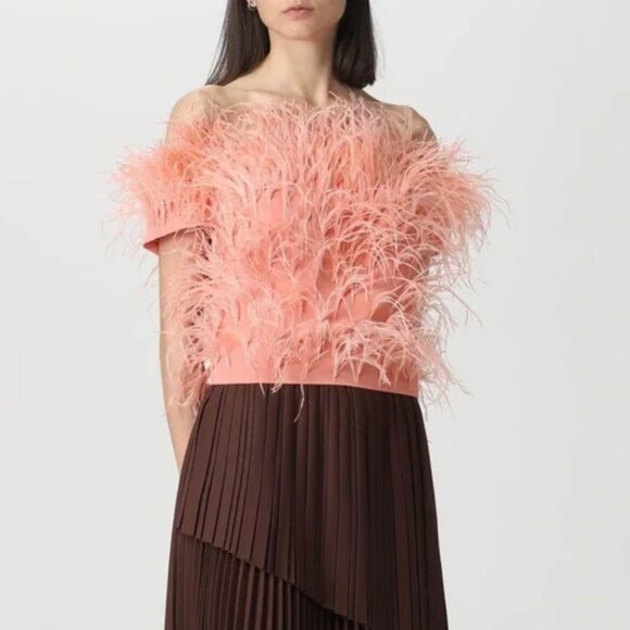 New! cult‎ gaia Sosha Feather Off the Shoulder Crop Top Azalea Pink - Picture 1 of 12